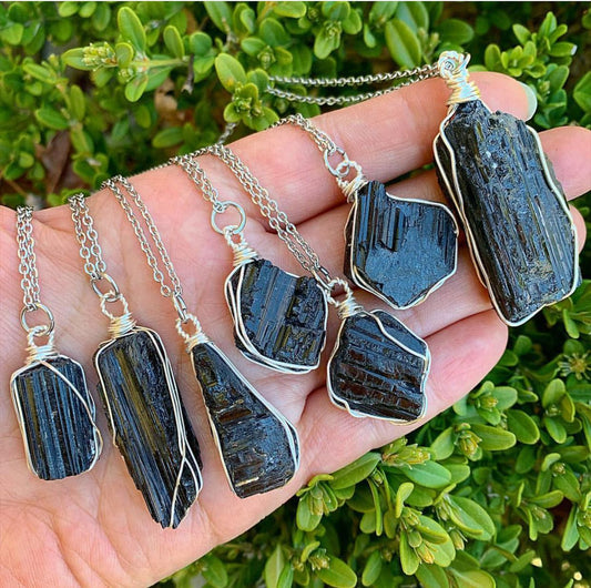 Natural Rough Stone Black Tourmaline Pendant