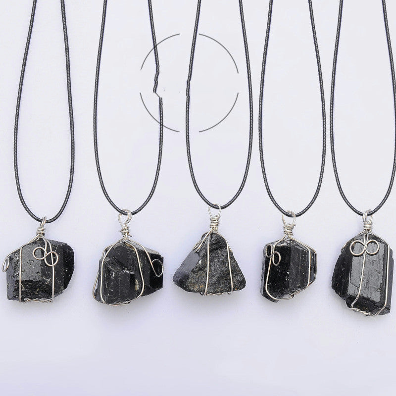 Natural Rough Stone Black Tourmaline Pendant