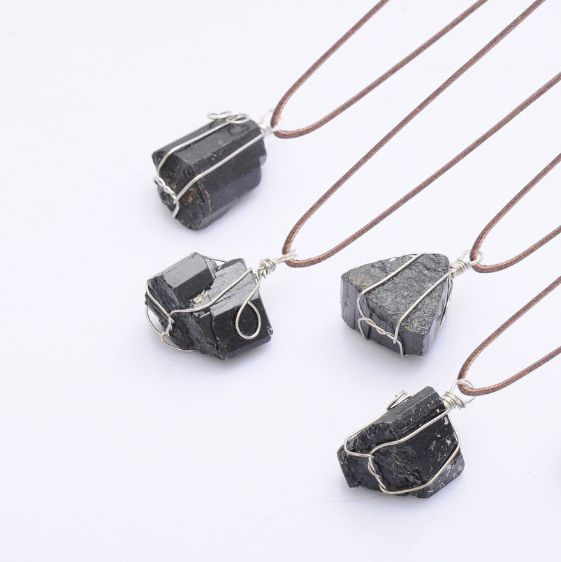 Natural Rough Stone Black Tourmaline Pendant